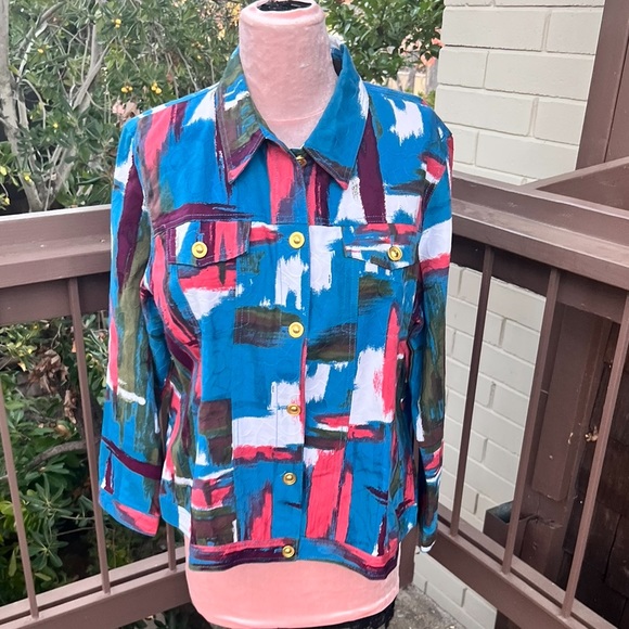 π΅ Drapers & Damons jean jacket colorful color block art like new 1X - Picture 2 of 11